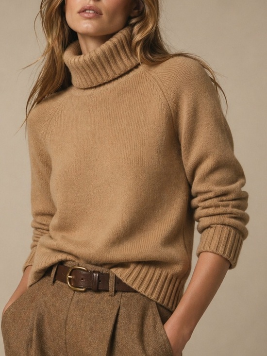 Lauren Ralph Lauren Sweaters - VTG LAUREN Ralph Lauren Camel Turtleneck Sweater Merino Cashmere Hong Kong